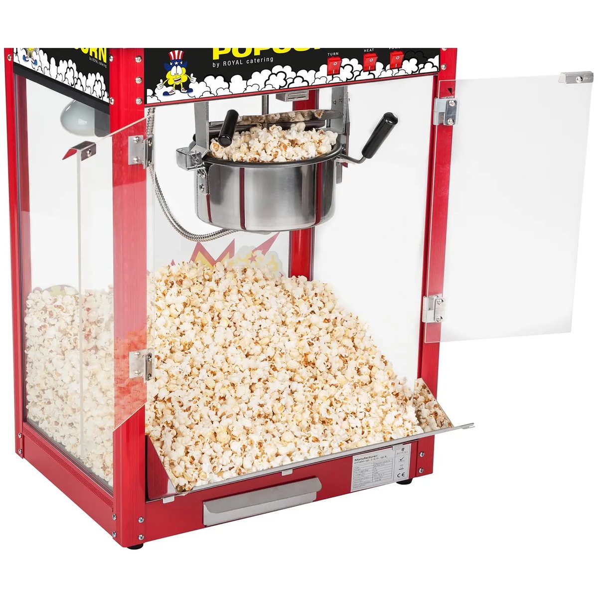 Maszyna do popcornu – kocioł i podgrzewana witryna pełna popcornu